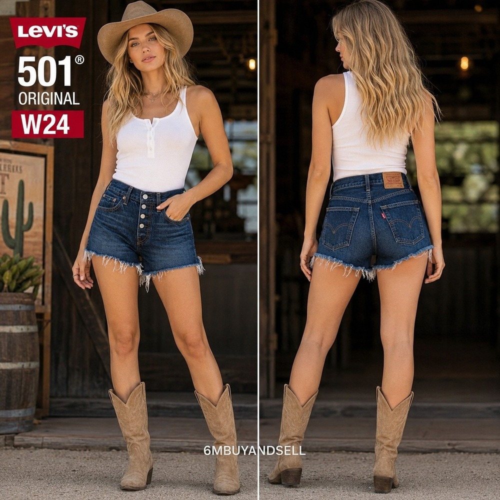 Levis 501 Original Denim Shorts Womens 24 Dark Wash Cut Off Button Fly 32317-003